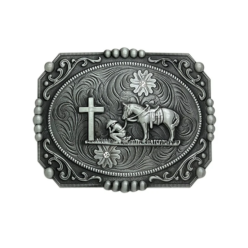 Lead the horse prayer cross belt buckle Western ethnic style