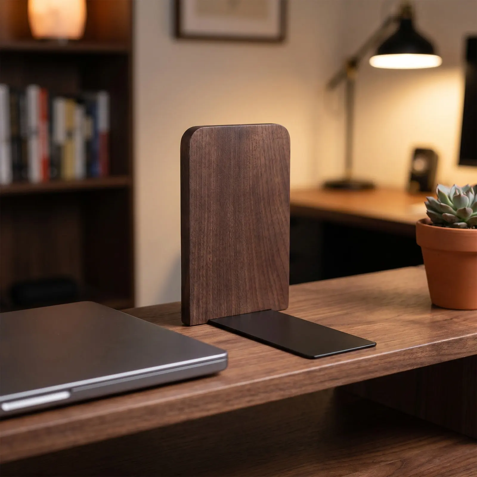 2Pcs Wooden Bookends Walnut Desktop Bookends Heavy Load Vertical Minimalist Office Organizer Multi Layer Thick Panel Desktop