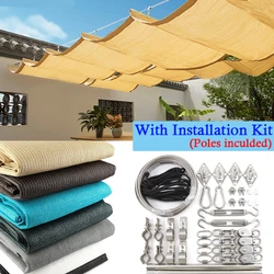 Telescopic Sun Shade Net Pergola Balcony Terrace Awning Swimming Pool Retractable Wave Sunshade Sail With Installation Kits