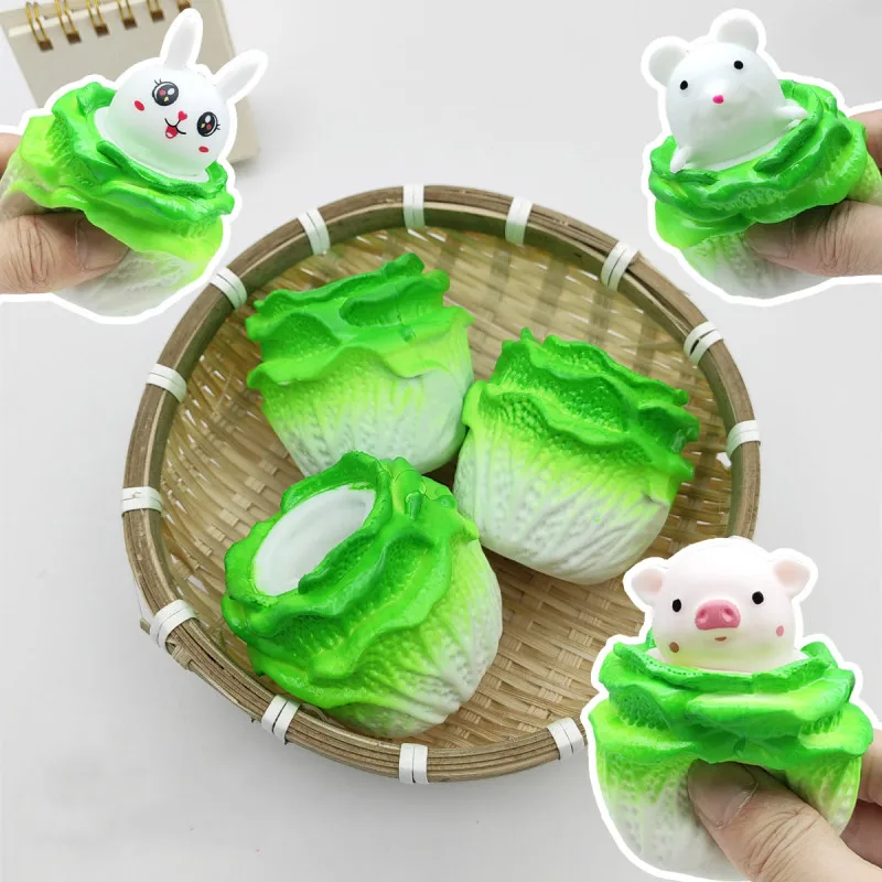 Fun Squeezing Toys Cabbage Rabbit Piggy Squeezing Tea Cup Stress Relief Toy Anxiety Alleviation for pranks Children's Gift Props