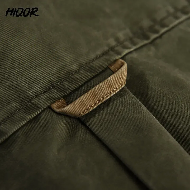 HIQOR-Camisa de manga larga con bolsillo tridimensional para hombre, chaqueta Y2K de algodón puro que combina con todo, nueva moda, primavera 2024