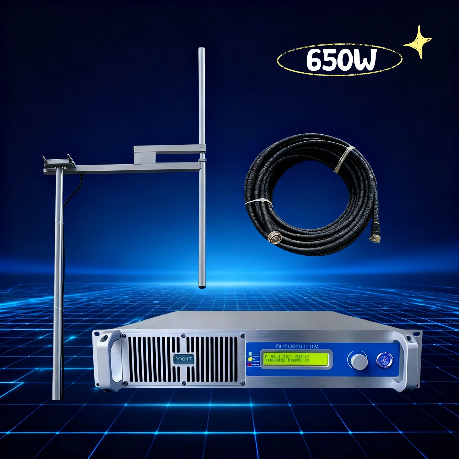 

YXHT-650W FM Transmitter Kit 110V & 220V, CD-Quality Sound, Stable Performance, Energy-Saving for School, Community, Airport