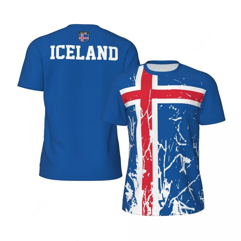 Iceland Flag Graphic Mens Football Jersey Fashion National Emblem 3D Printed Sports T Shirt Casual Oversized Breathable Tees