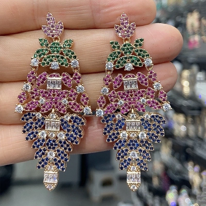 

cubic zirconia earrings for women plant leaf dangling earrings wedding dinner party jewelry shiny unique design