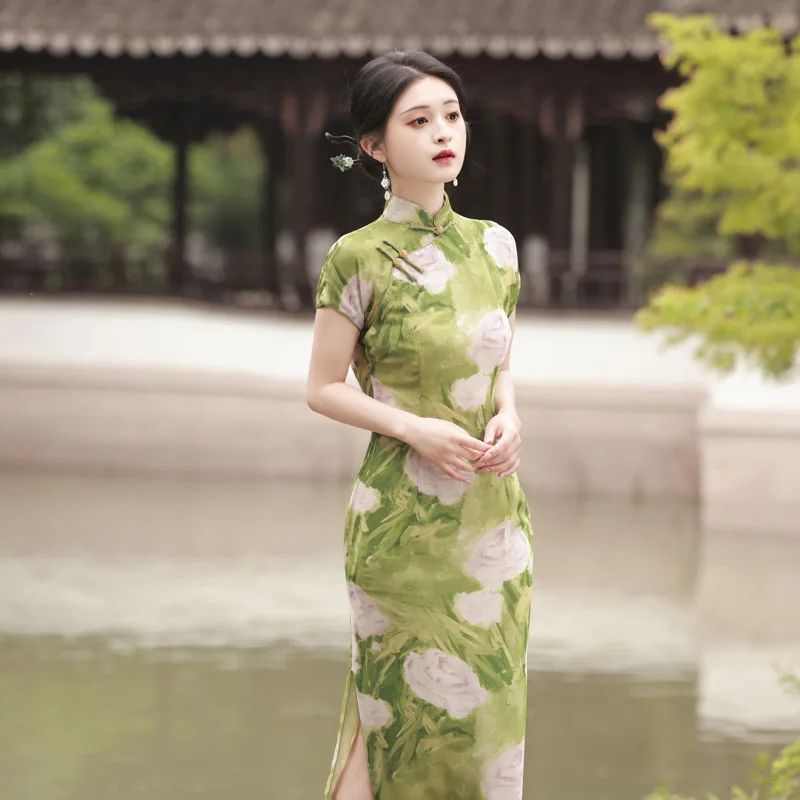 New Chinese Style Cheongsam Dress With Elegant Improved Feminine Temperament Retro Qipao Skirt