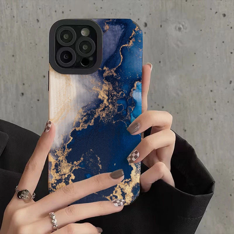 Blue Gold Abstract Marble Phone Case for Iphone 14 Pro MAX Iphone 13 Pro Max Iphone 12 Pro Max 11 XS XR 7 8 Plus X Cases Cover