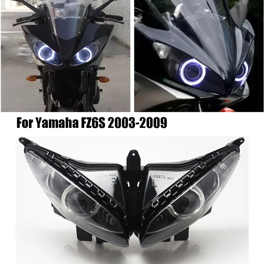 

Motorcycle Part Headlight Front Assembled Projector Headlight Assembly Blue Angel Eye Color HID Bulb White For Yamaha FZ6S 03-09