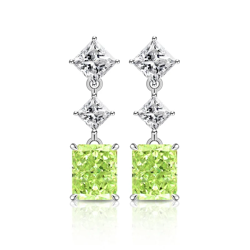 925 Sterling Silver Light Luxury Fashion Ice Flower Cut Smart Square Crystal Zircon Earrings Birthday Anniversary Wedding Gift