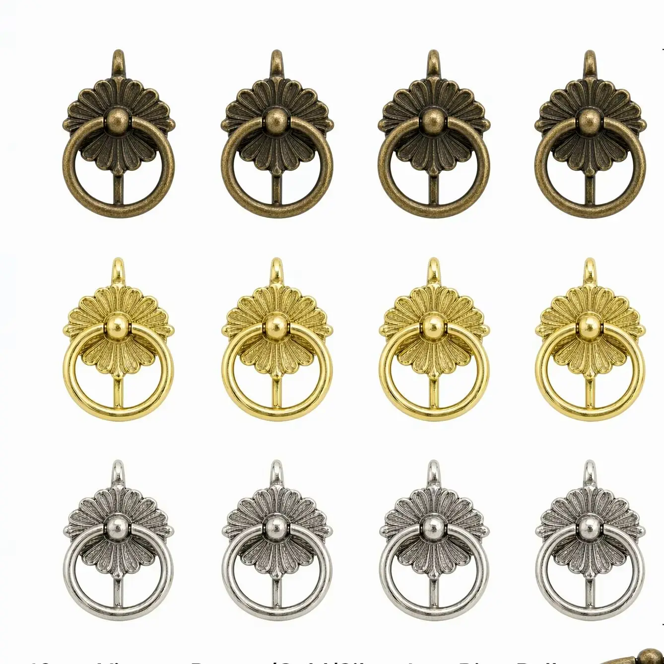 10pcs Vintage Iron Ring Pull Handles, 19mm Antique Bronze/Gold/Silver Drawer Knobs for Jewelry/Wine/Gift Box & Wooden Case