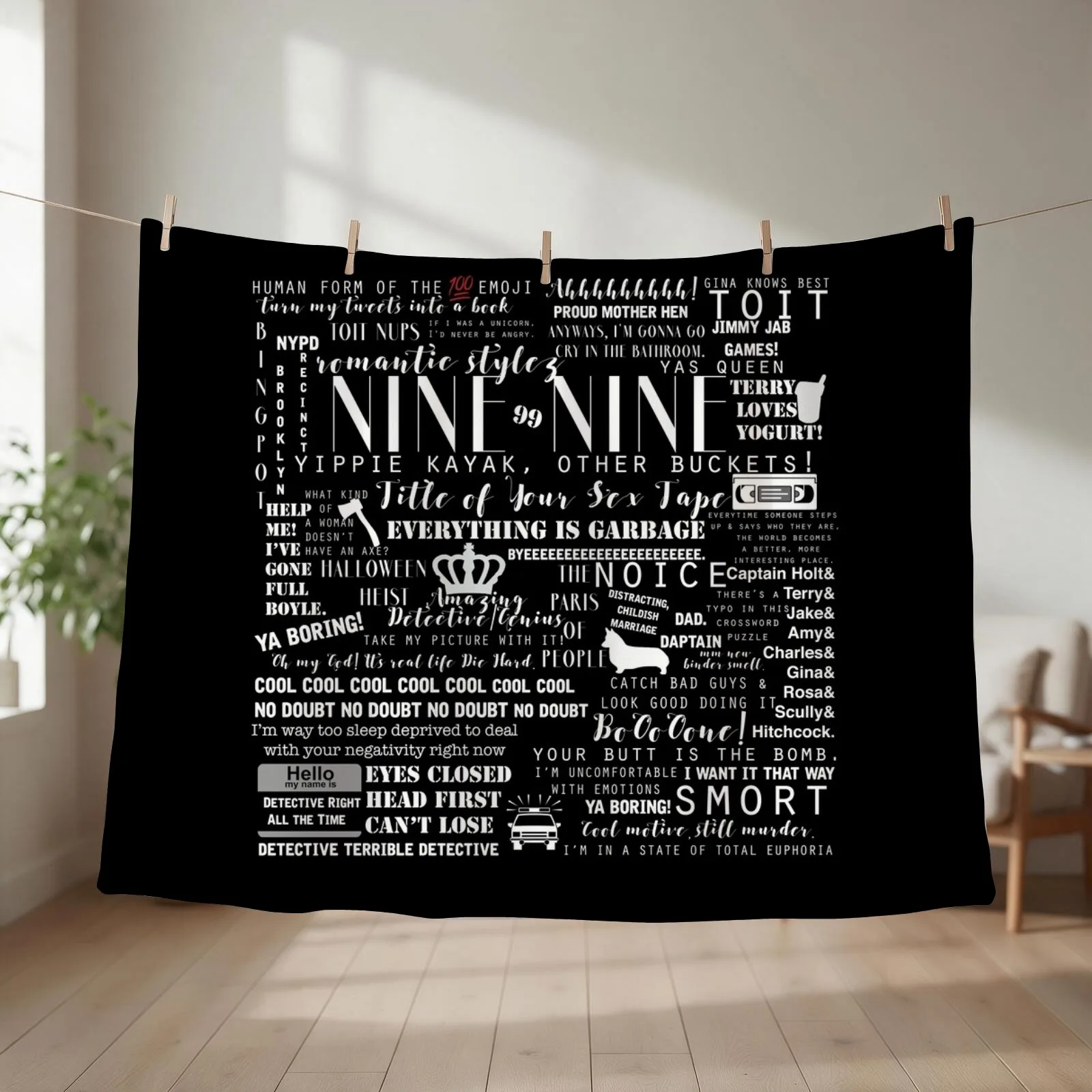 B99 Memorable Quotes (White on Black) Throw Blanket couch cozy soft plush fuzzy picnic outdoor blanket