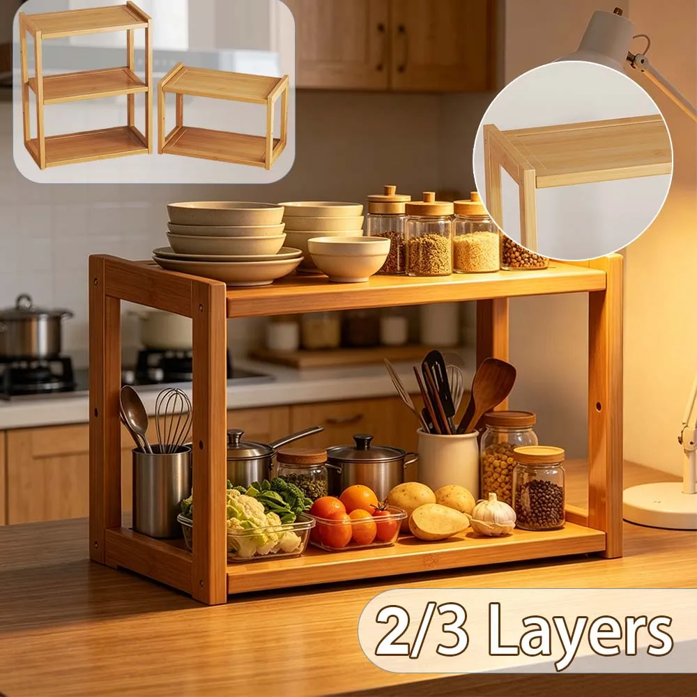 

Multifunctional Desktop Storage Rack Simple 2/3-Tier Shelf Space Saving for Books Office Supplies Makeup Bedroom Kitchen Dorm