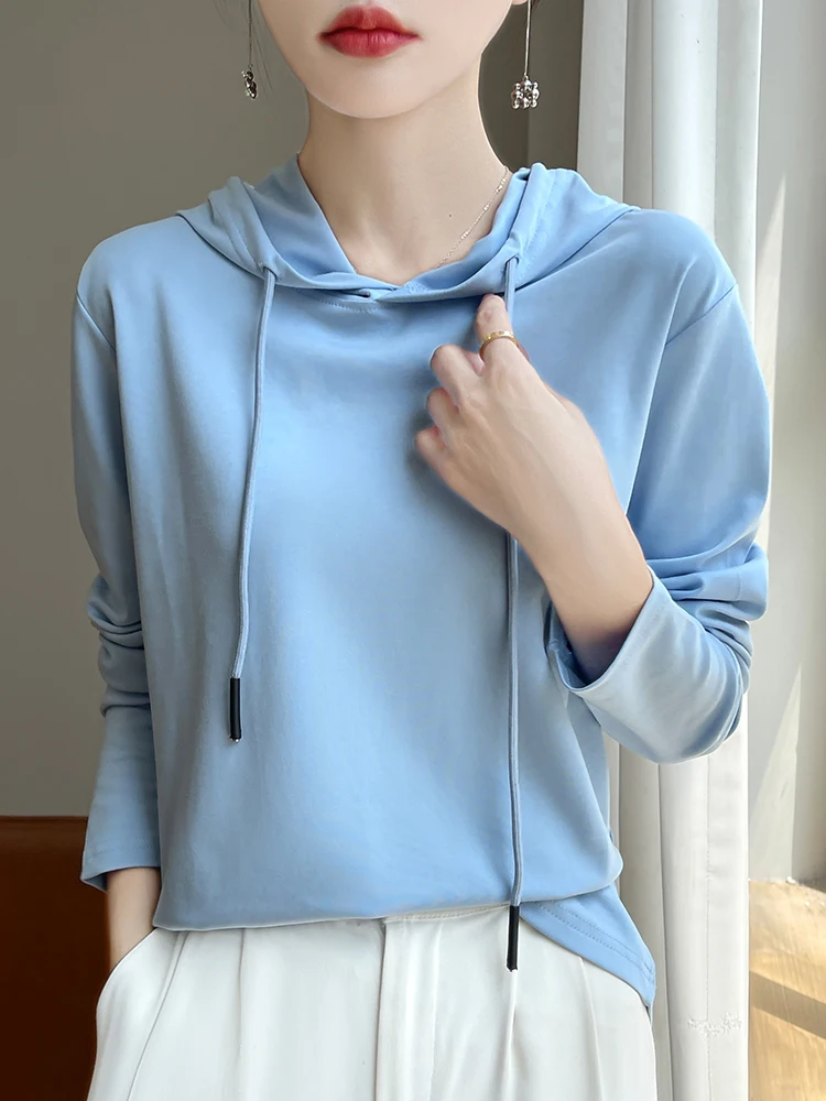 

Весенне-осенняя толстовка из чистого хлопка, женская свободная длинная футболка Sve, внутренняя одежда, топ, вязаный топ китайского бренда для поездок на работу