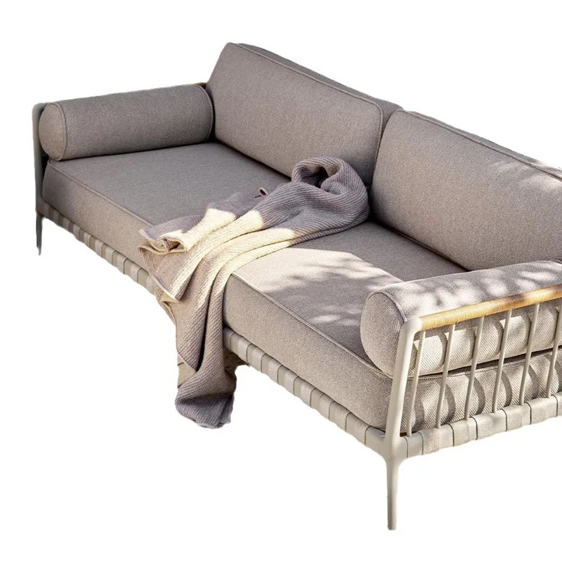 

Nordic outdoor sofa rattan solid wood rain and sun protection coffee table combination rattan chair furniture