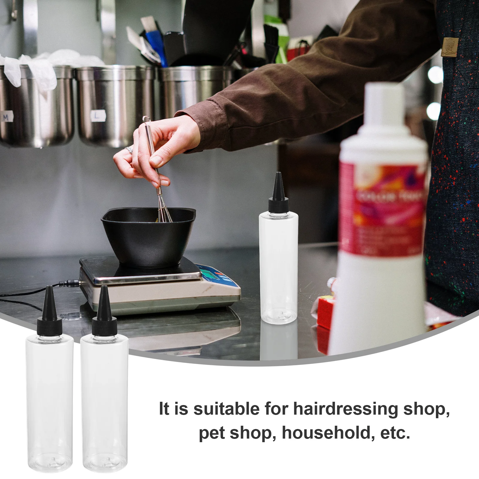 

10 шт., прозрачные пластиковые бутылки с заостренным ртом, 250 мл, контейнер для краски для волос, для хранения красок для салона, бытовая пластиковая бутылка