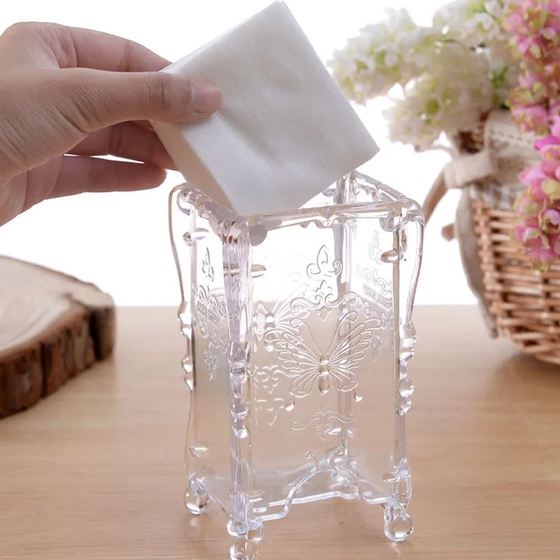 Translucent Desktop Makeup Organizers Butterfly Acrylic Makeup Cotton Pad Organizer Cosmetic Storage Case Sundries Container