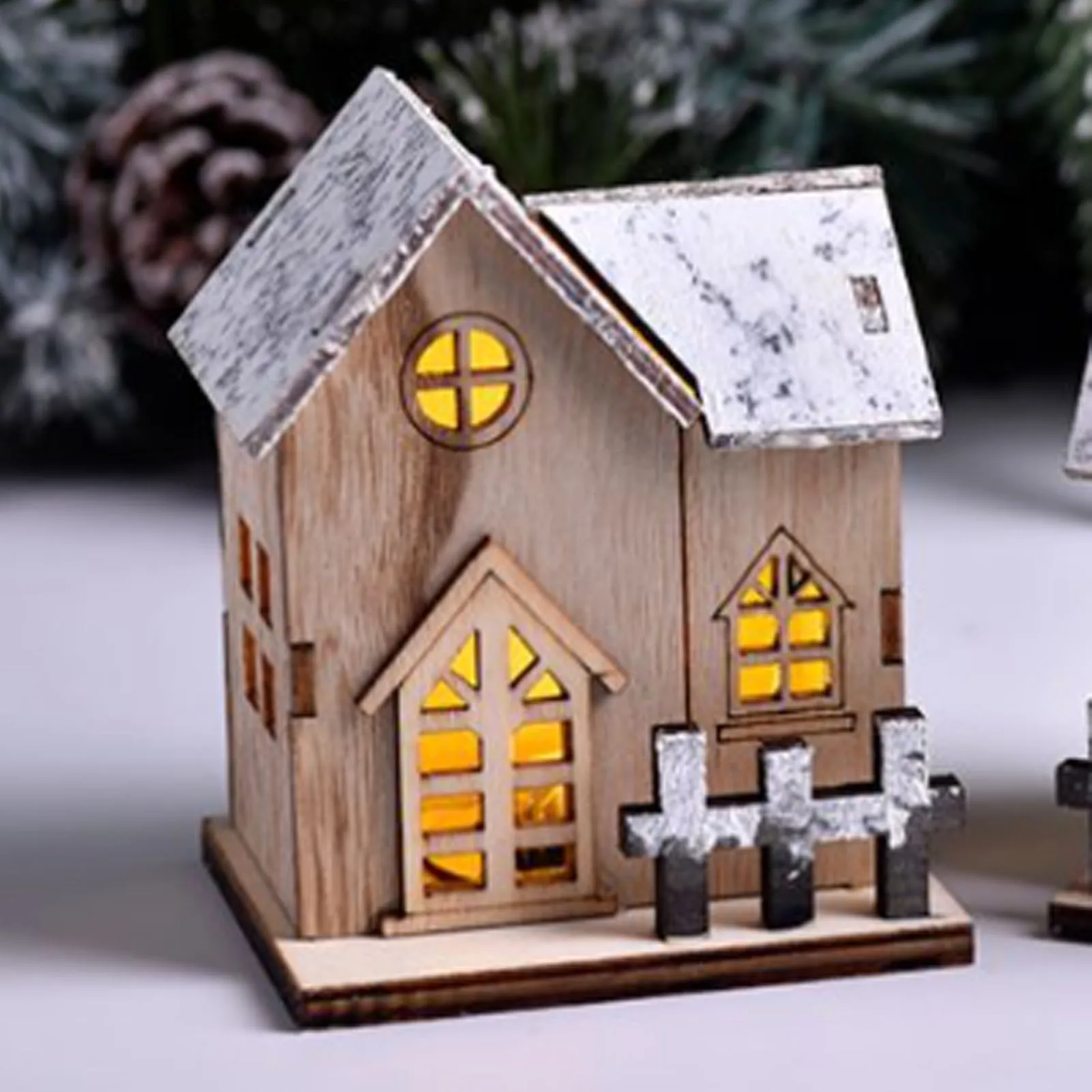 Christmas Wood Village House Easily Personalized Kid Bedroom Decorations Suitable For Living Room Window Cupboard Dinning Table
