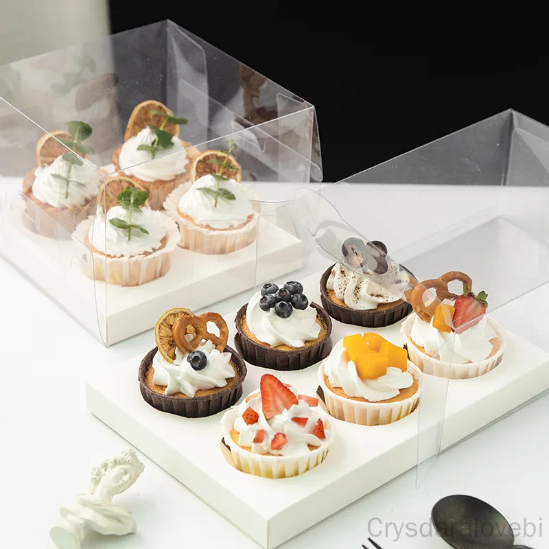 10pcs Transparent Cake Box With Handle Cupcake Swiss Clear Plastic Portable PET Packing Gift Box Roll Long