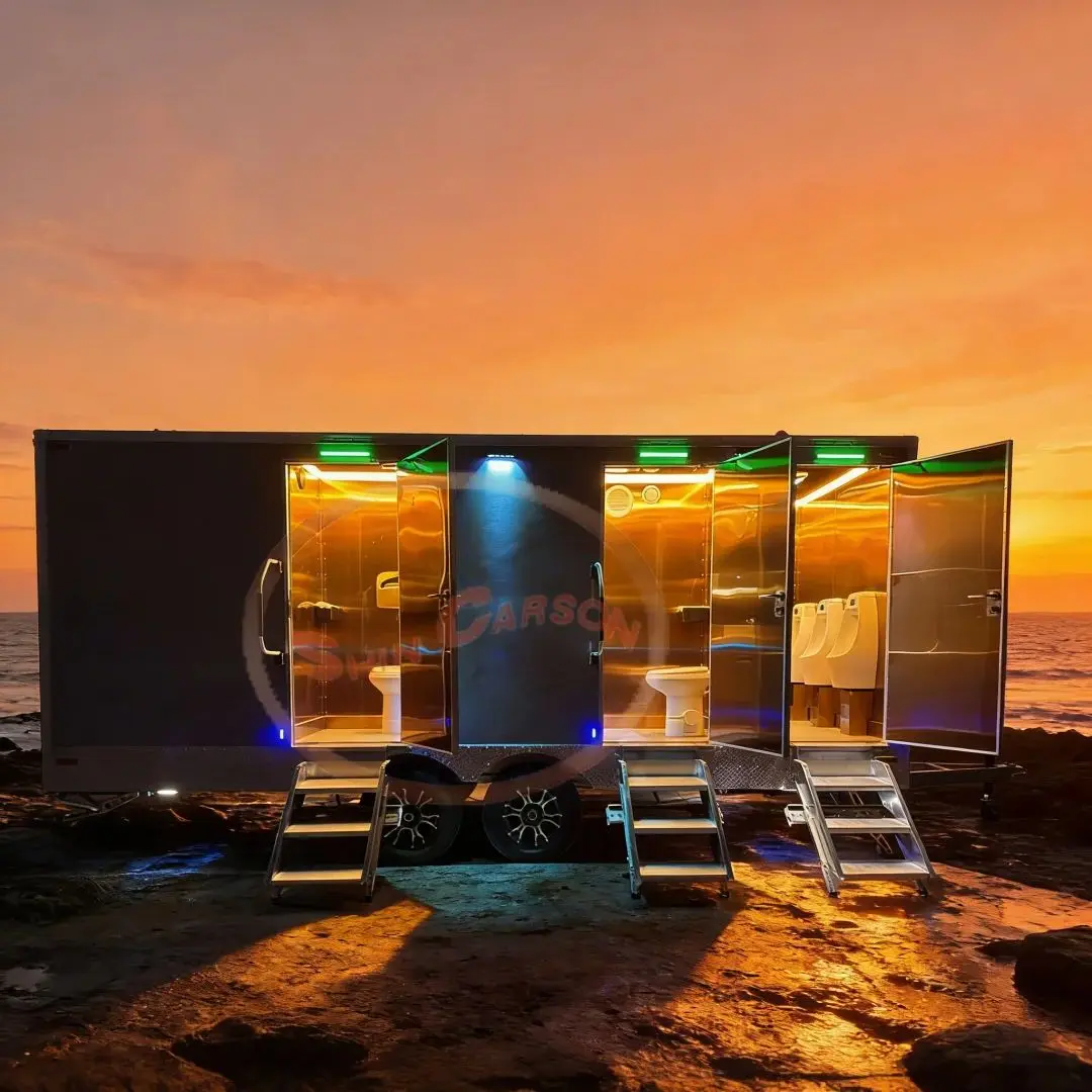 Portable Accessible Bathroom Trailer with Multiple Stalls And Showers for Construction Sites Design