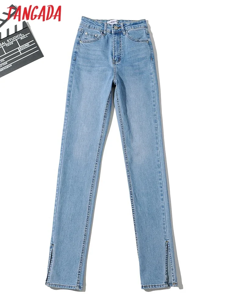 Tangada 2023 Fashion Women Slim Jeans Pants Long Trousers Pockets Buttons Female Denim Pants PP19