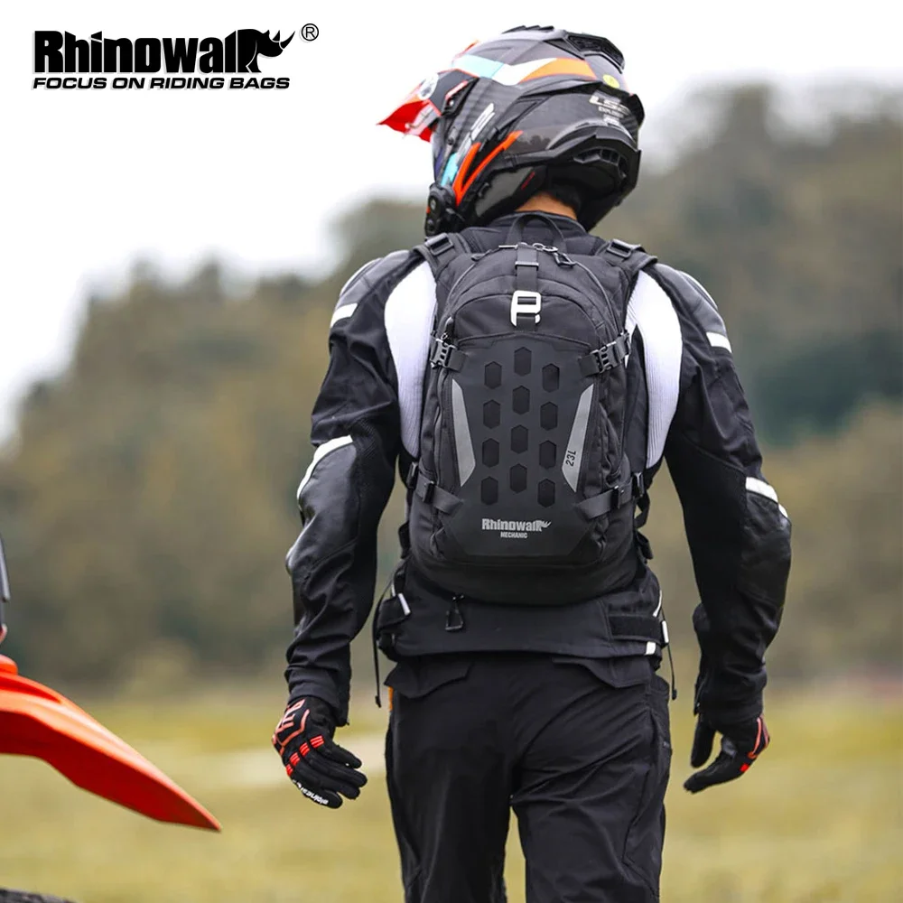 Rhinowalk Motorcycle Backpack 23L Motorbike Helmet Bag With Rain Cover Cycling Backpack Magnetic Buckle Opening For 14