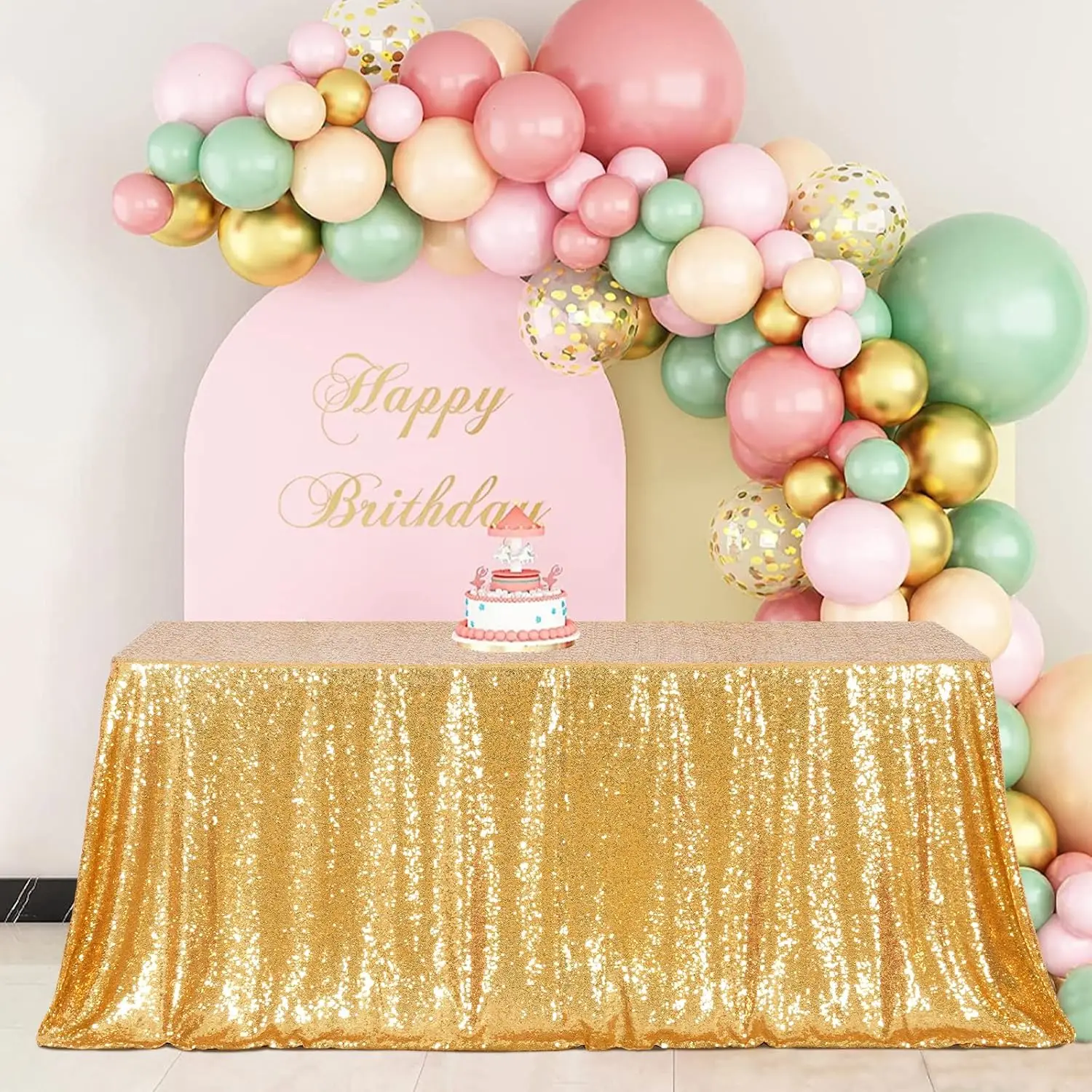 

Sequin Tablecloth Long Rectangle Table Cover Golden for Wedding Birthday Party Baby Shower Events Independence Day Decorations
