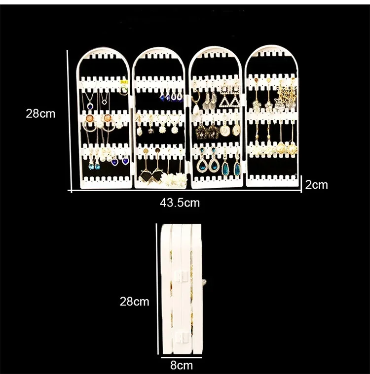 Jewelry Display Rack Necklaces Rings Plastic Folding Holder Large Capacity Bracelets Storage Hanger with Stud Earrings Holes