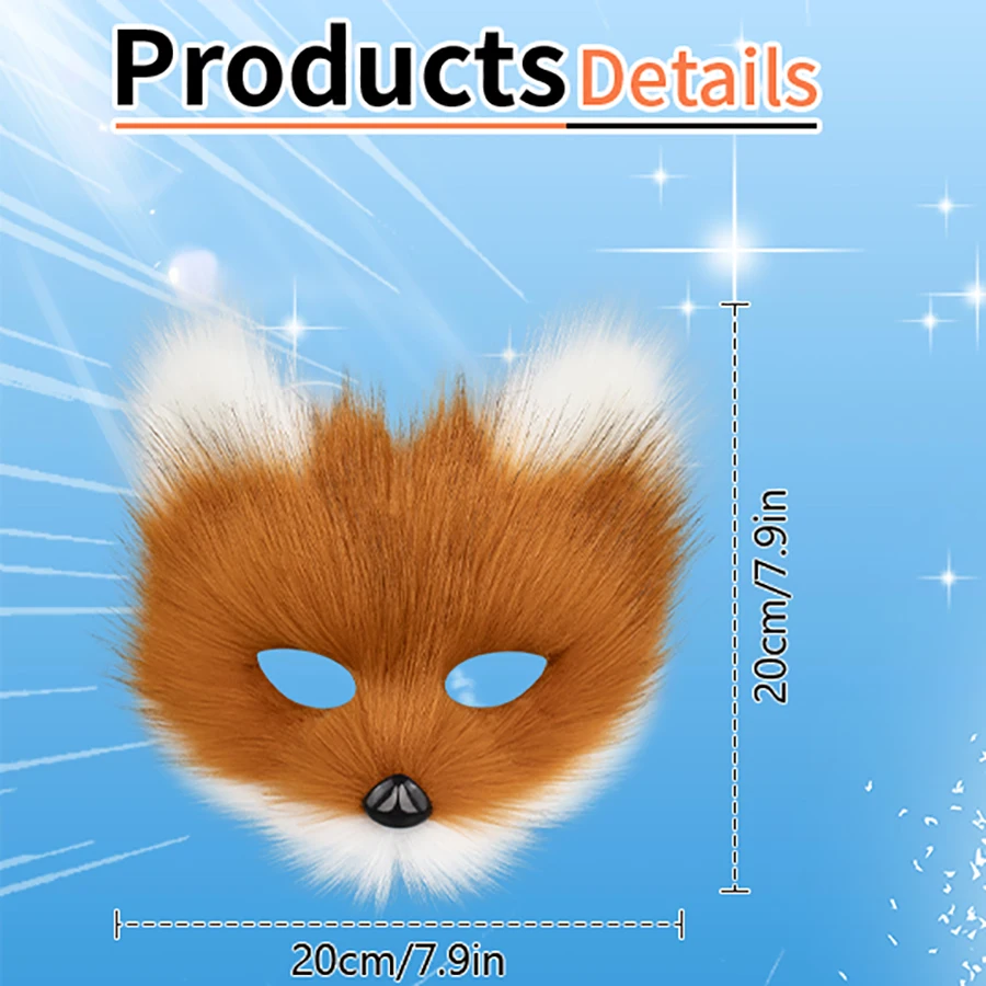 Kunstpelz Fuchs Maske Pelziges halbes Gesicht Tier Katze Maske Halloween Cosplay Party Kostüm
