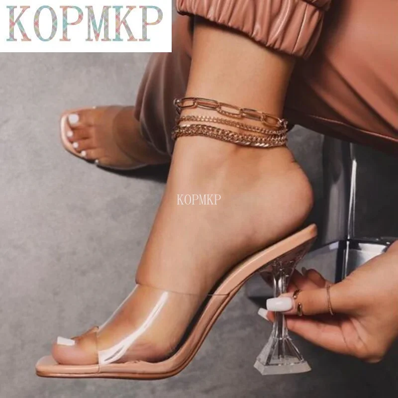 PVC Summer New Women Shoe Sexy High Heels Open Toe Beach Transparent Heels Ladies Sandals Zapatillas Mujer Casa Size 36-43