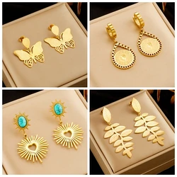 DIEYURO 316L Stainless Steel Heart Butterfly Leaf Drop Earrings For Women Girl Fashion Anti-rust Ear Jewelry Gift Party Серьги