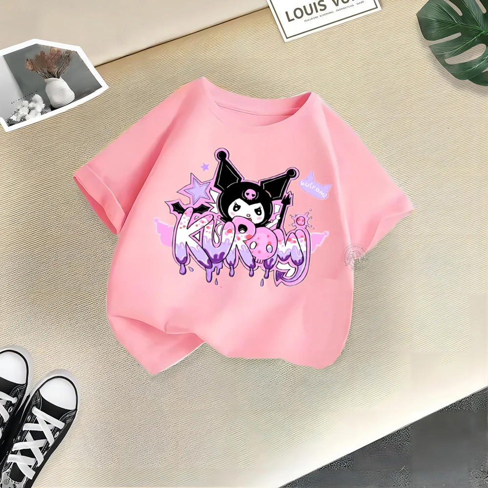 Sanrio Summer clothing Creative printed Kulomi Baby cotton T-shirt Boys girls comfortable casual top Cotton T-shirt top