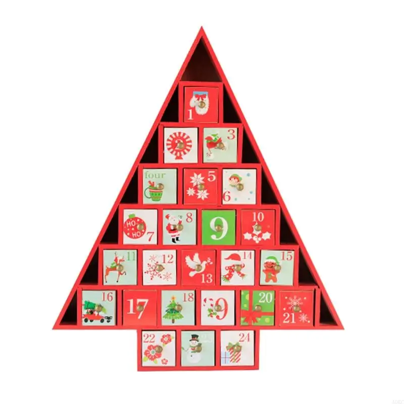 A0KC Christmas Wooden Advent Calendar House with Storage Drawers LED Lighted Countdown Number Ornament Holiday Home Decor view 4