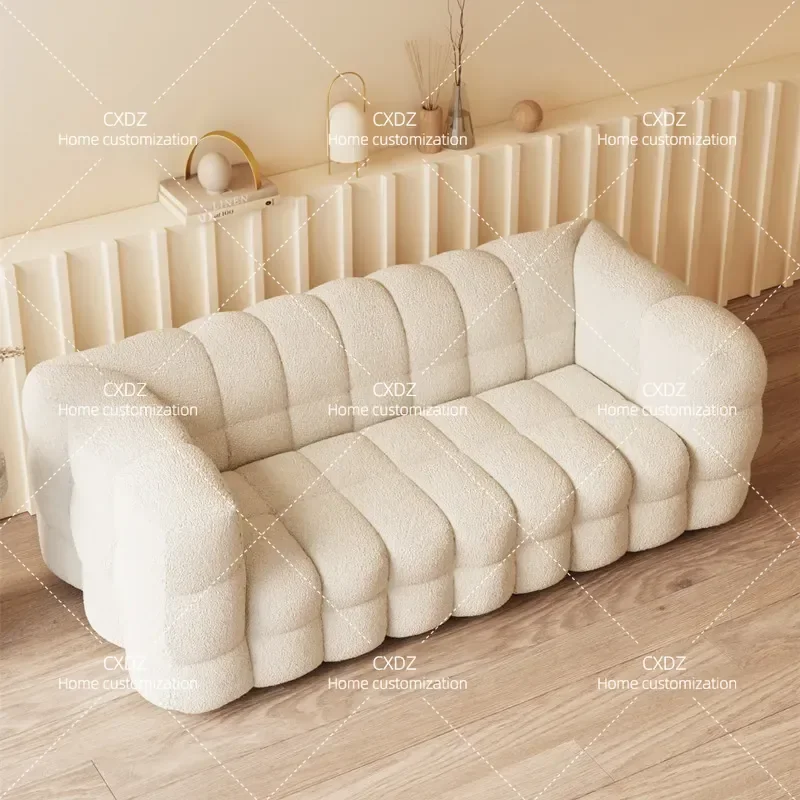 Modern Simple Fabric Sofa for Small Living Room Double Seater Cream Color Comfortable Home Furniture