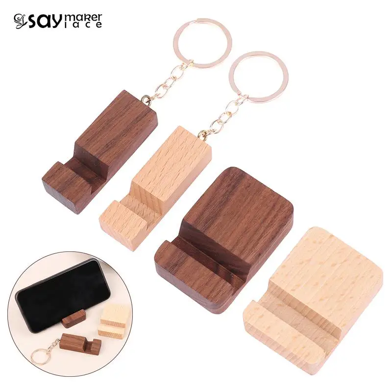 1PCS Solid Wood Cell Phone Racks Key Chain Simple Universal Portable Desk Stand Holder for Mobile Phone Home Accessories