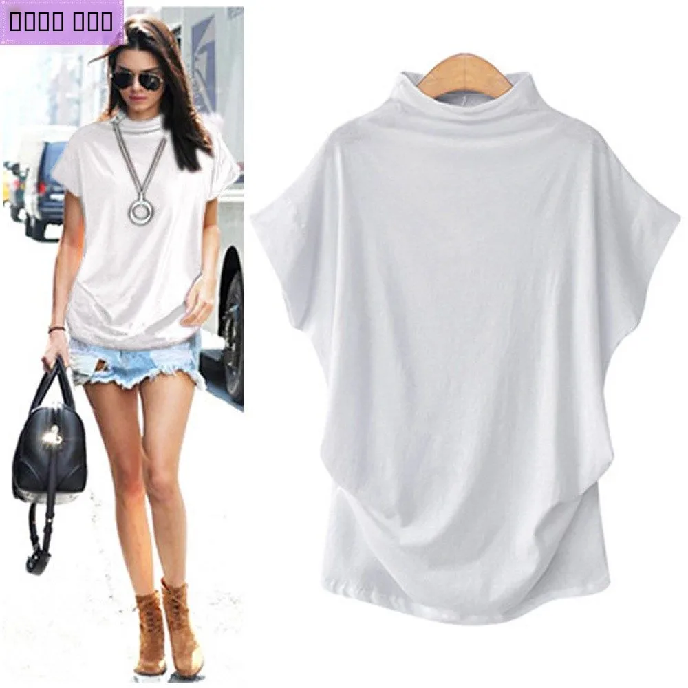 Blusa feminina ort Sve tamanho grande camiseta feminina tops commute sle solto tecido de poliéster gola alta comprimento regular