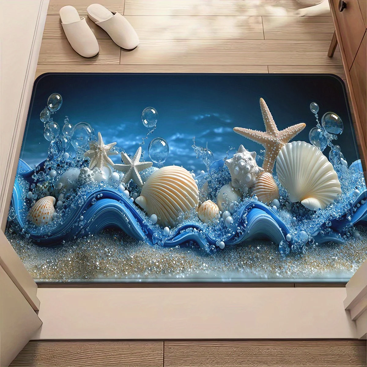 Home Textiles Rug - 3D 블루 웨이브 조개 불가사리 거품