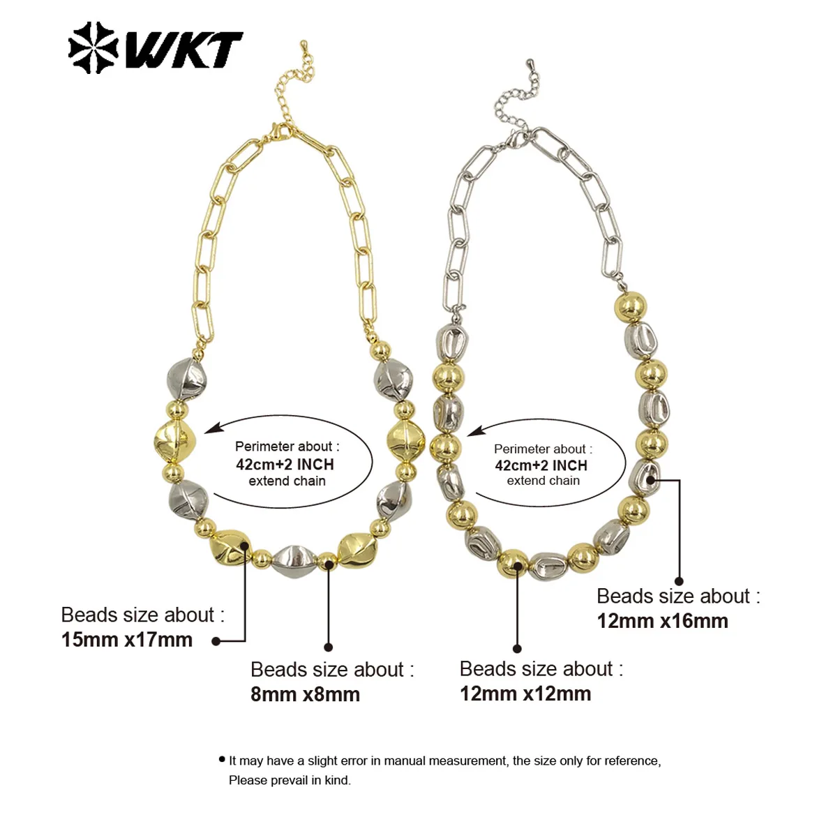 WT-JFN28 Special Design Chain Necklace With Silver And Yellow Brass Beads Necklace For Women Cocktail Party Jewelry image 6