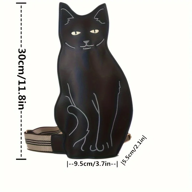 Outdoor-Reise Schwarze Katzenförmige Brusttasche Niedliche Cartoon-Anime-Umhängetasche Kunstleder Crossbody-Tasche – Detail 5