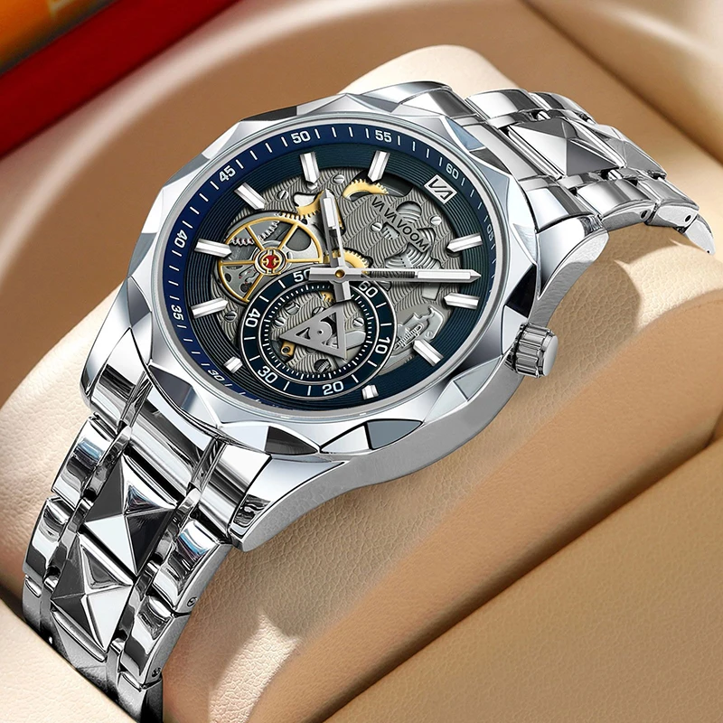 

Fashion Men Quartz Wristwatches Creative Hollow Dial Luminous Casual Stainless Steel Watch For Men Luxury Brand Waterproof Clock