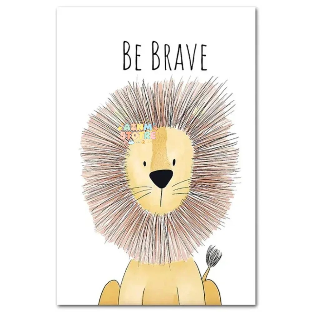 Nursery Wall Art Cute Cartoon Animal Posters with Inspirational Quotes  Giraffe  Lion Be Brave Canvas Prints for Baby  Kids R