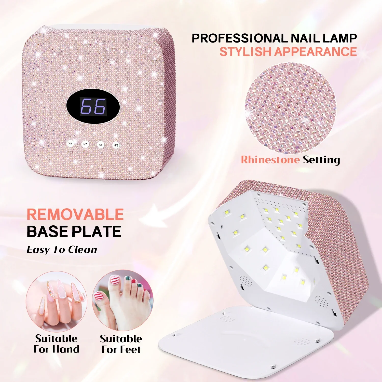 DianaBeauty UV เล็บโคมไฟชาร์จไร้สายเครื่องอบแห้งสําหรับเล็บ 30 LEDs UV โคมไฟสําหรับเล็บ UV Cabin Light Nail Art