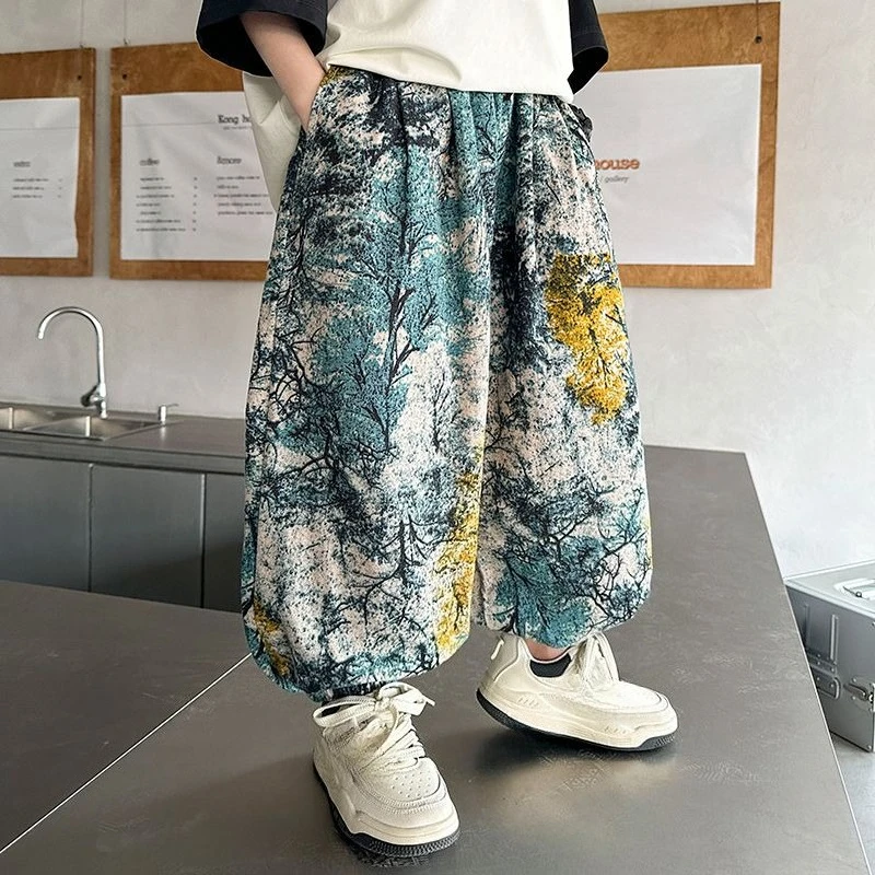 Boys Summer Mosquito Pants Korean Style Harem Pants Lightweight Loose Casual Trousers Fashion Print