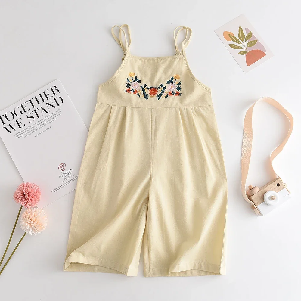 Bear Leader Girls Overalls Pants 2023 Summer Solid Embroidery Flower Sling Cotton Clothing Kids Children Fashion Outfits 2-6 Y