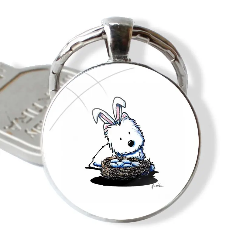 Schlüssel bund hand gefertigte Glas Cabochon Schlüssel ring halter Anhänger Schlüssel anhänger Cartoon Westie Hund