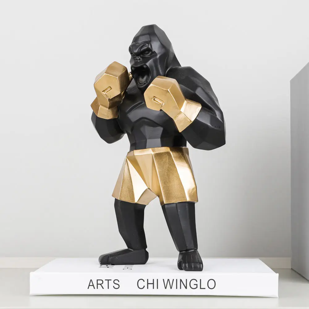 Creative Boxing Gorilla Resin Figurine Nordic Style Home Decor for Living Room Wine Cabinet Office Desktop Ornament