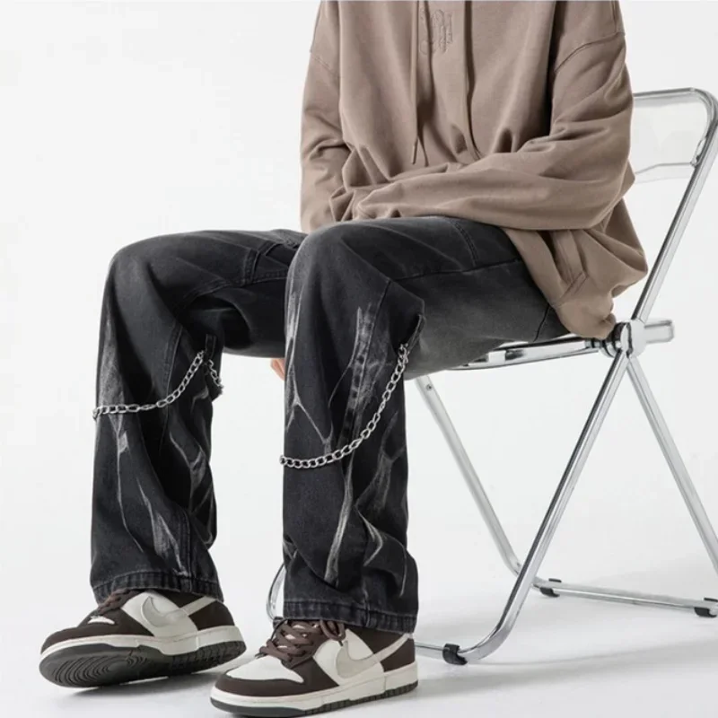 Tpjb Y2K Designer Jeans Men Punk Hip Hop Streetwear Denim Straight Pants Black Loose Casual Trousers Male Japanese Spring