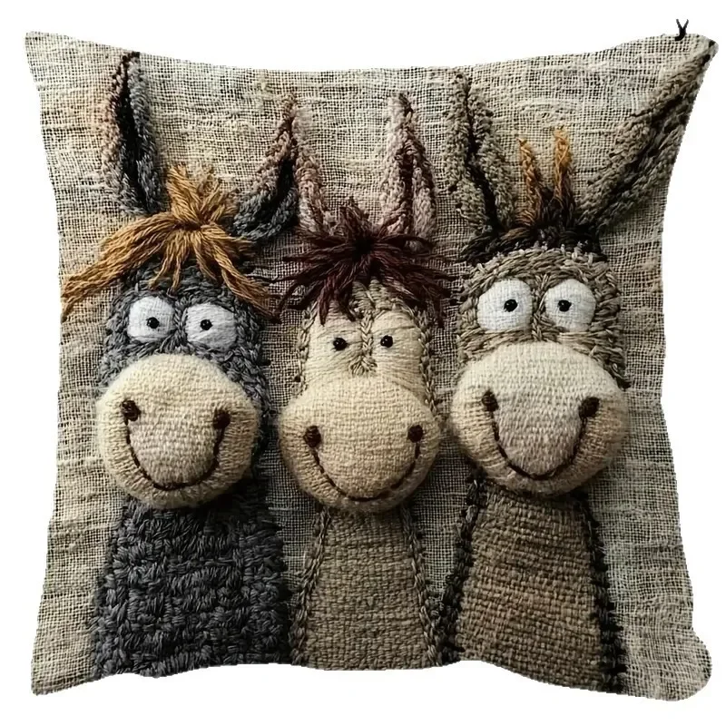 Cartoon Donkey Sofa Cushion Cover 45cm Short Plush Smiling Donkey Pillowcase Decorative Bed Pillow Case