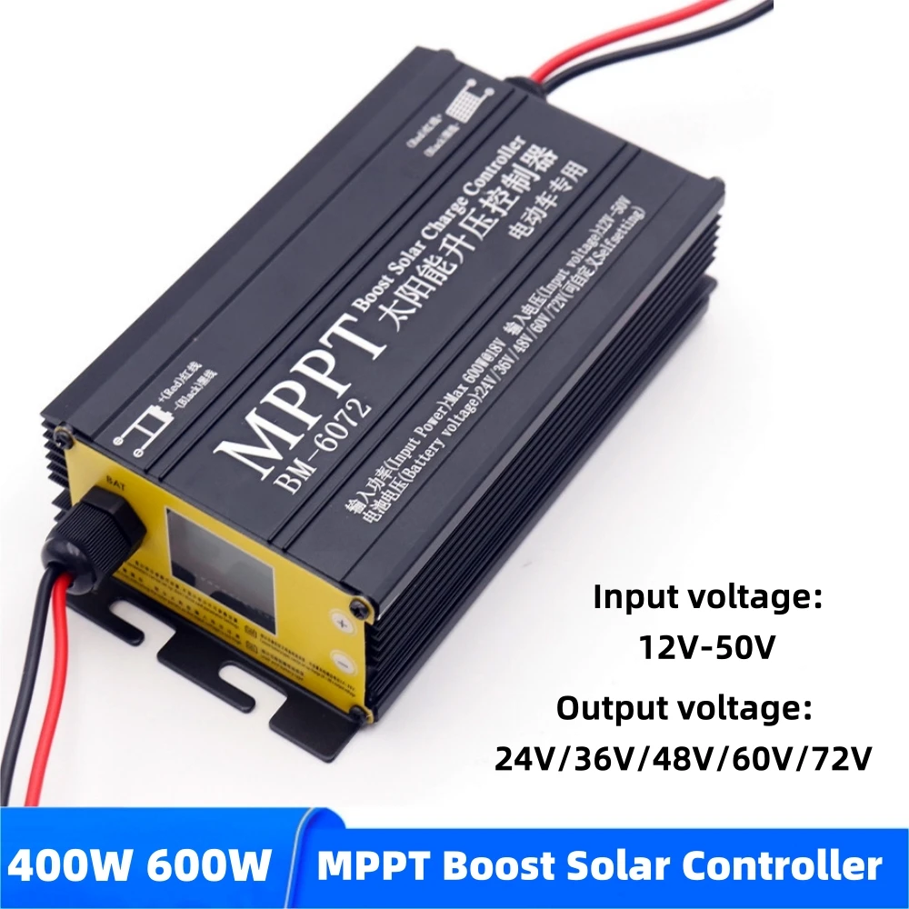 600W MPPT Boost Solar Charge Controller 12V-50V Input Step-up Charging For 24V 36V 48V 60V 72V Lead Acid/Lithium/LiFePO4 Battery