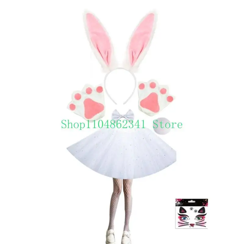 Phụ kiện trang phục thỏ Phục sinh 5asd được thiết lập với Bunnies Ears Headband, Bowtie, Tail and Arm Cuffs Cosplay Cosplay