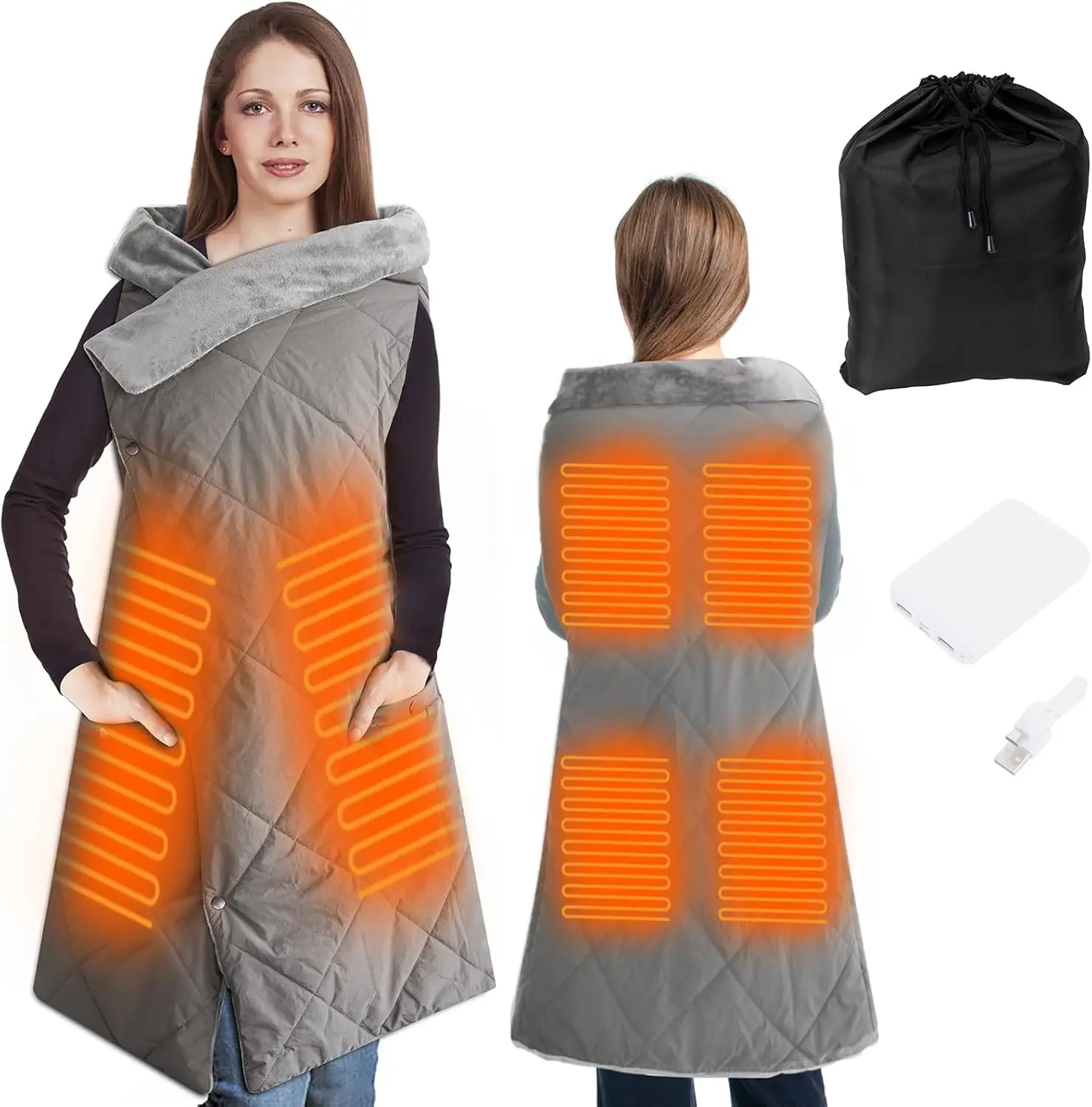 

Portable Heated Blanket with Battery, Fast Heating for Outdoor Use, Wearable Shawl and Throw