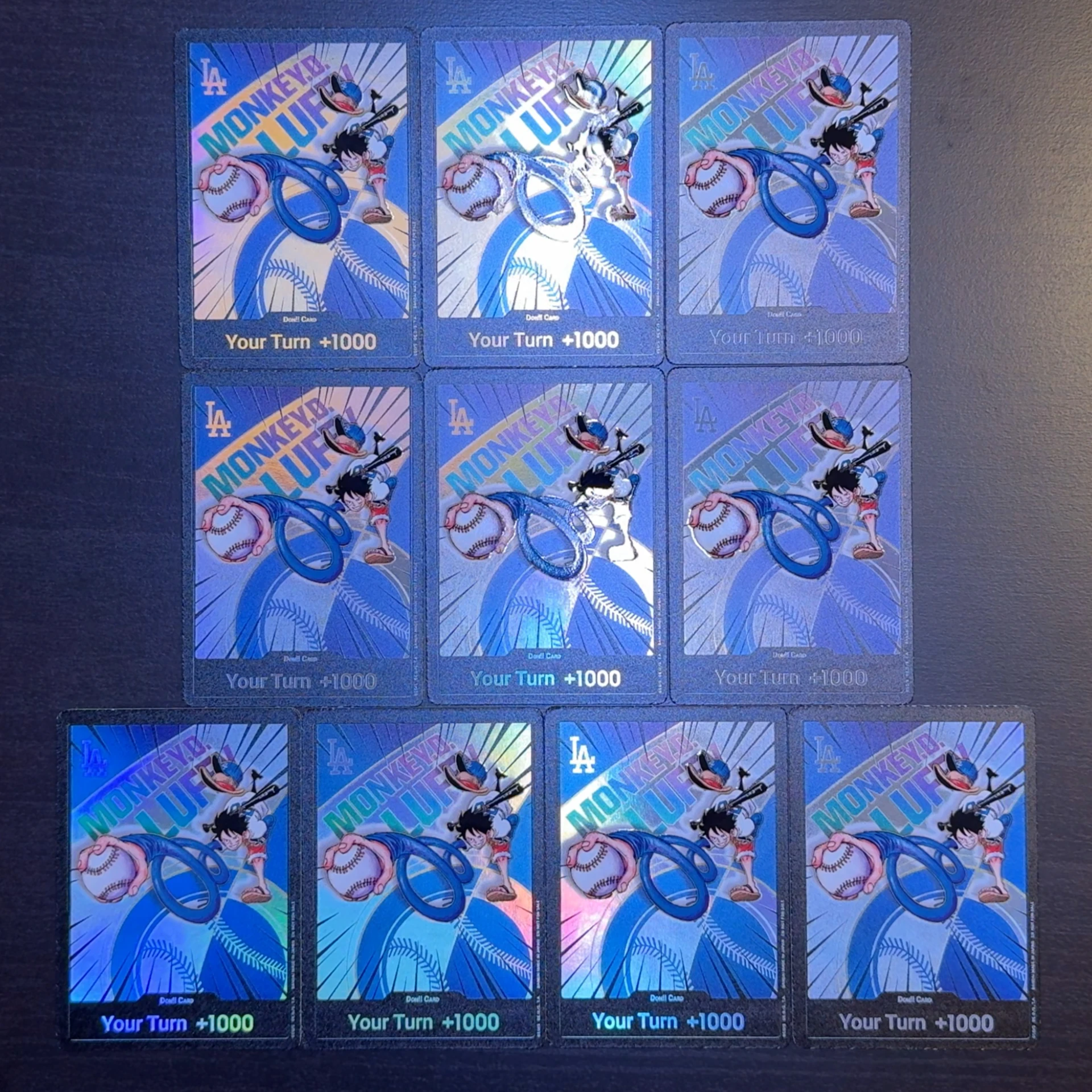 

Holographic One Piece TCG OPCG English DON card Luffy x Dodgers Cards Textured Foil Card